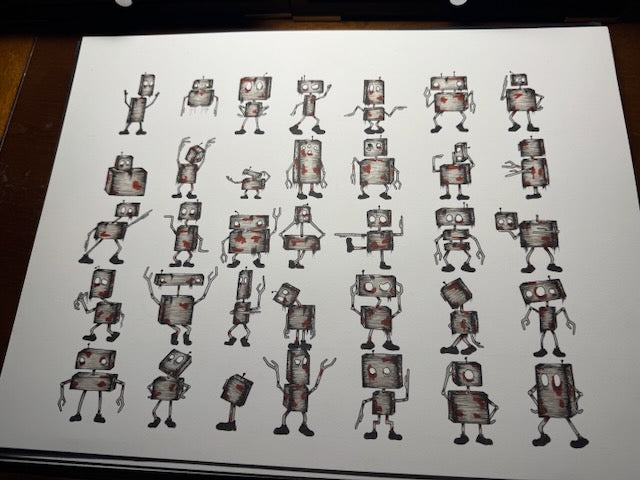 Robots Metal Silver 12x16 Print