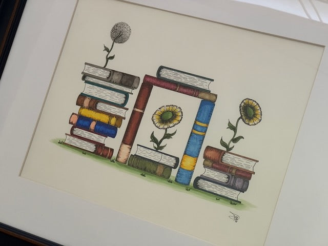 Books & Flowers 12x16 Print