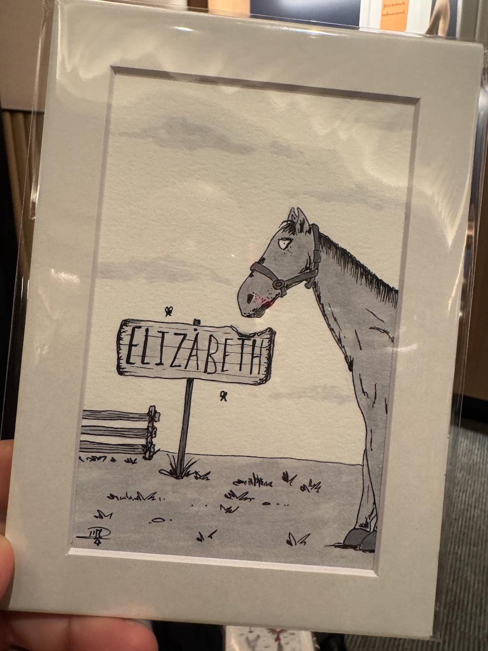 Original Prompt-Themed Greyscale Illustration w/Mat