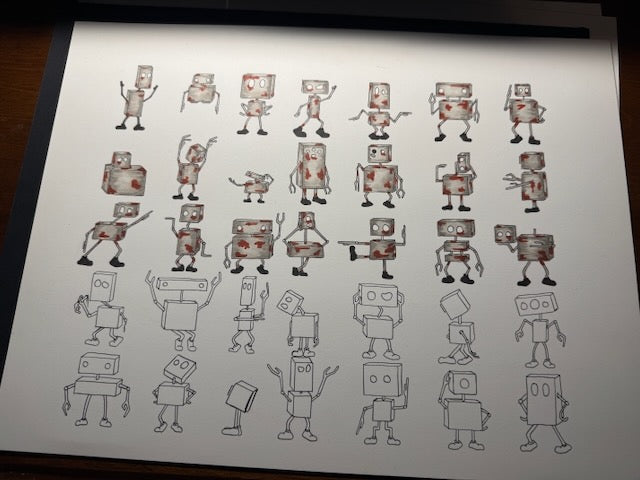 Robots Metal Silver 12x16 Print