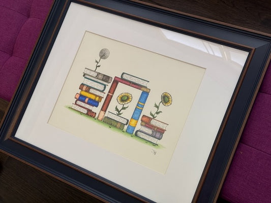 Books & Flowers 12x16 Print