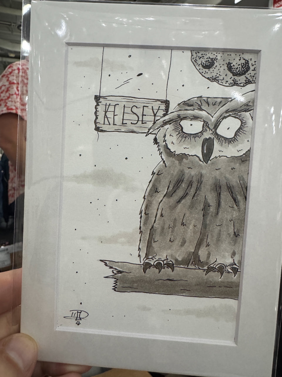 Original Prompt-Themed Greyscale Illustration w/Mat