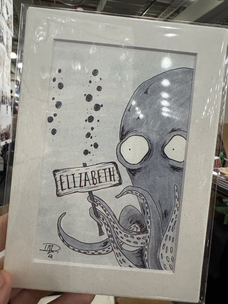 Original Prompt-Themed Greyscale Illustration w/Mat